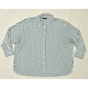 Lane Bryant Women's Button Up Blouse Long Sleeve Green Striped Size 26/28 Cotton